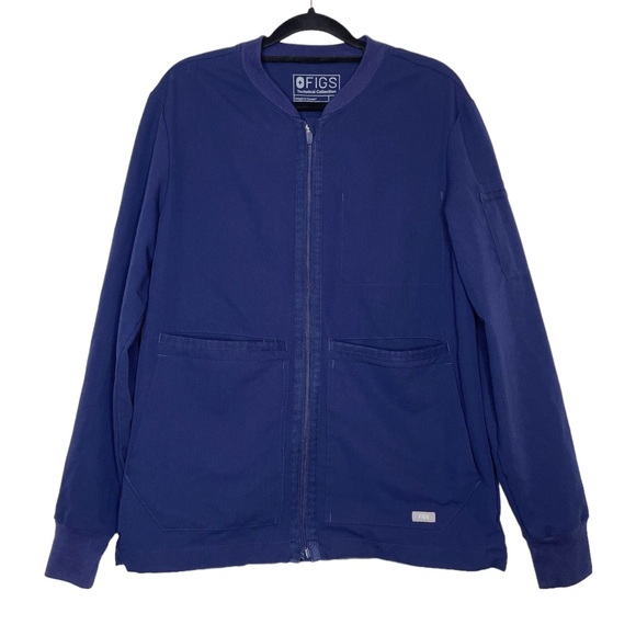 Figs Jackets & Coats Figs Navy Blue Zapote Bomber Scrub Jacket Xs